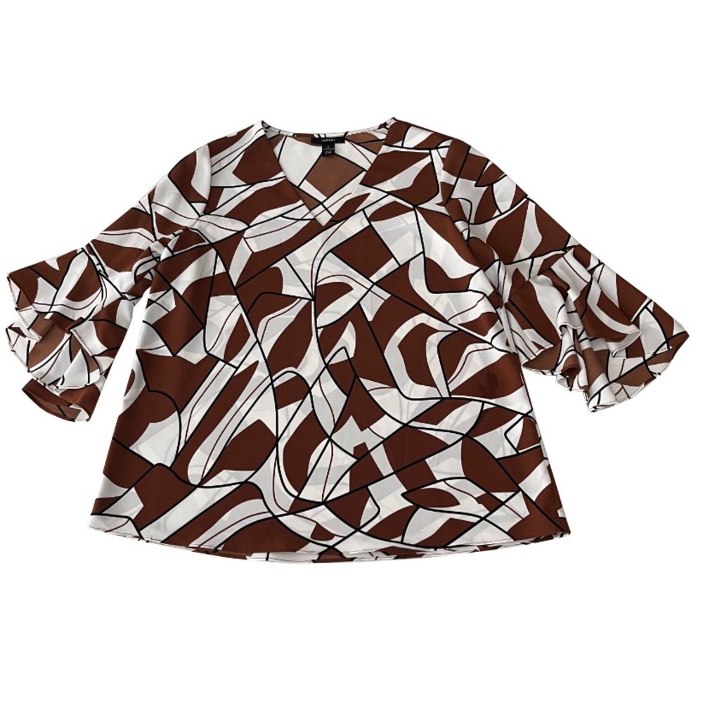 Alfani Brown,‎ Black and White Geometric Print Pull On Blouse